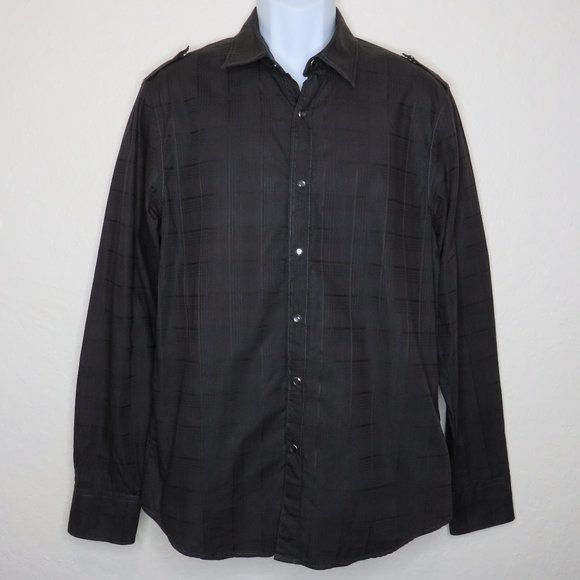 Guess* Men's Long Sleeve Pearl Snap Down Curved‎ Hem Textured Dress Shirt~ Large - Picture 1 of 11